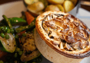 SPINACH, FETA, LEMON & GARLIC FILO-TOPPED PIE (V)